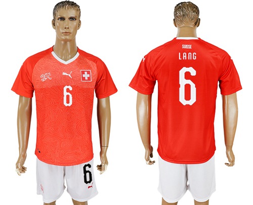 Switzerland #6 Lang Red Home Soccer Country Jersey - Click Image to Close